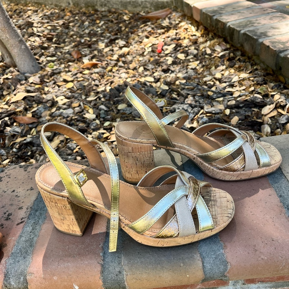 White Mountain Gold and Silver Wedge Sandals